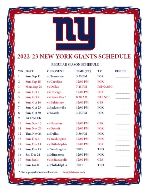 new york giants schedule